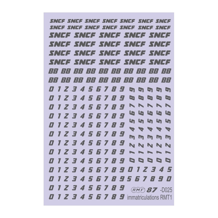 Immatriculations type RMT1 SNCF pour locomotives