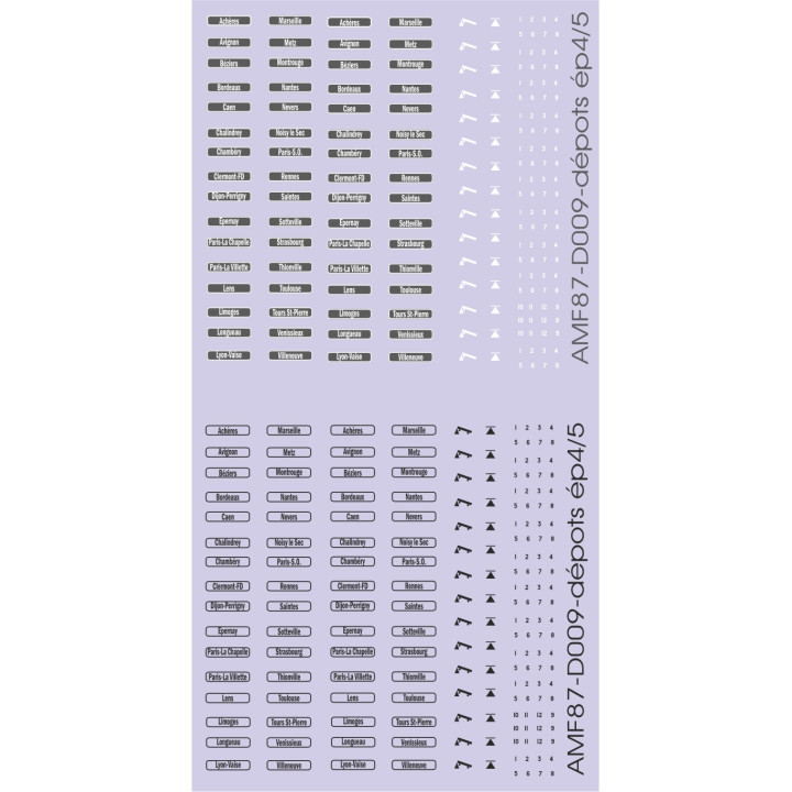 Inscriptions techniques + noms de dépots diesel/electriques