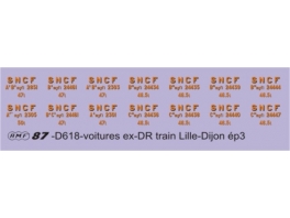 Planche numérotation voitures ex-DR train Lille-Reims