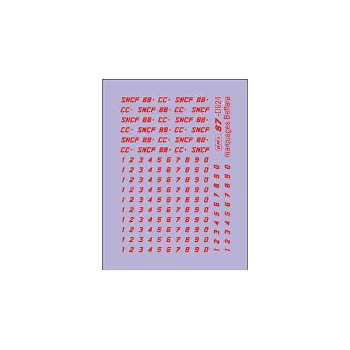 Immatriculations type Beffara SNCF pour locomotives ép4 et 5 blanc et rouge
